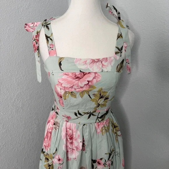 Joie Smocked Teal and pink floral maxi dress womens size small - Picture 3 of 8